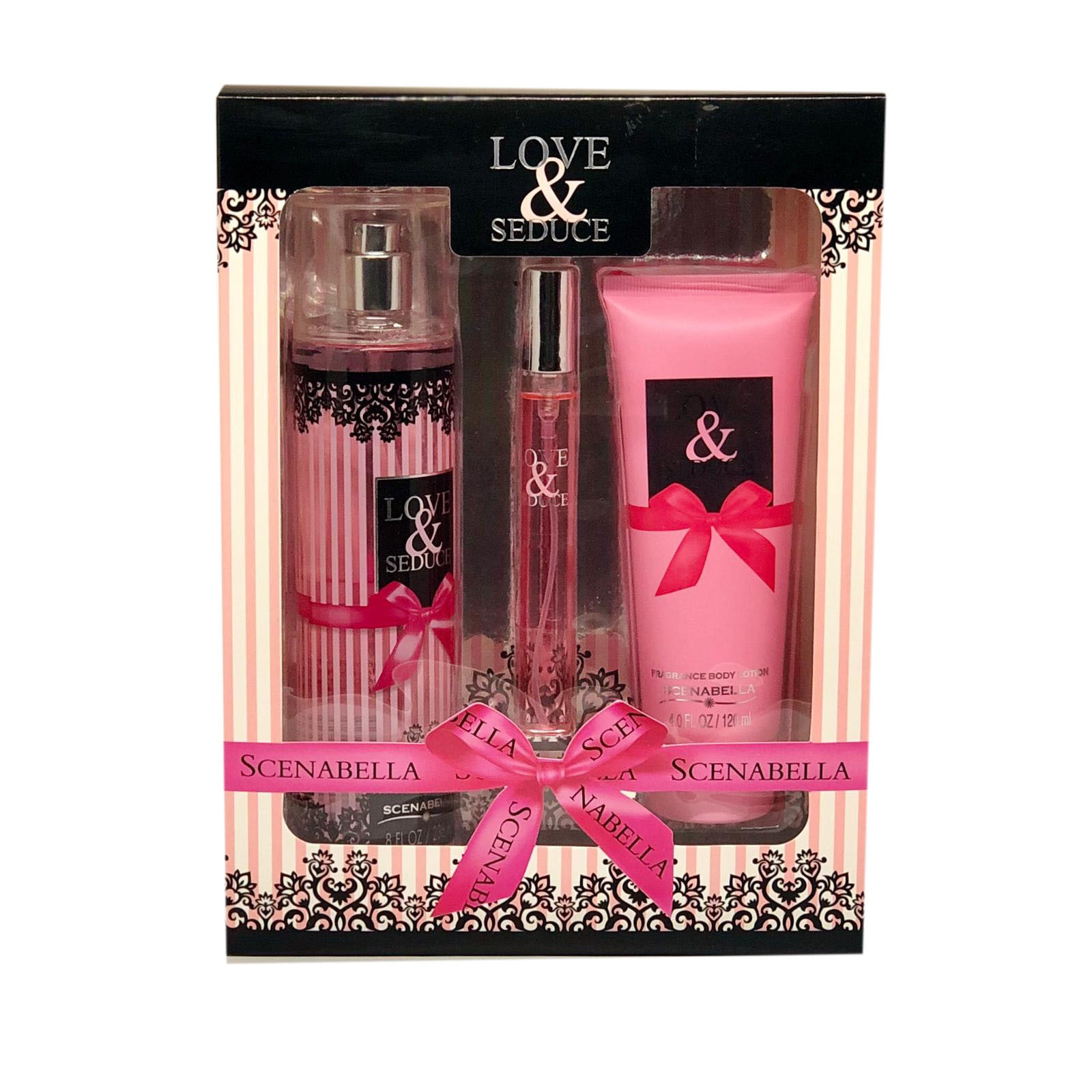 Set cadou femei Love, mini parfum 10ml, spary corp 200ml, lotiune de corp 120ml
