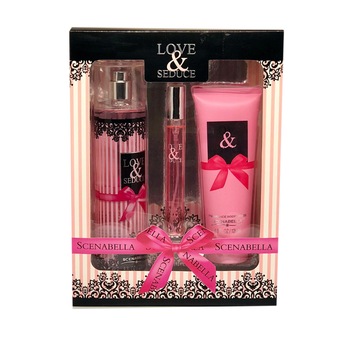 Set cadou femei Love, mini parfum 10ml, spary corp 200ml, lotiune de corp 120ml Set cadou femei Love, mini parfum 10ml, spary corp 200ml, lotiune de corp 120ml