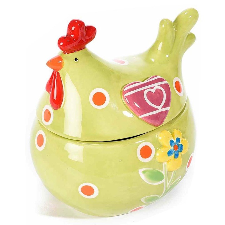 Bol Gallina ceramica cu capac verde 14.5 cm x 11.5 cm x 15.5 h