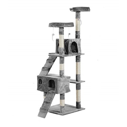 Ansamblu de joaca pentru pisici, PawHut 6, Gri, 19,7 x 19,7 x 66,9 cm