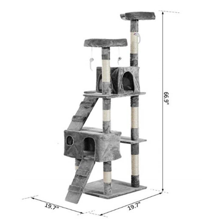 Macskajáték szett, PawHut 6, szürke, 19,7 x 19,7 x 66,9 cm
