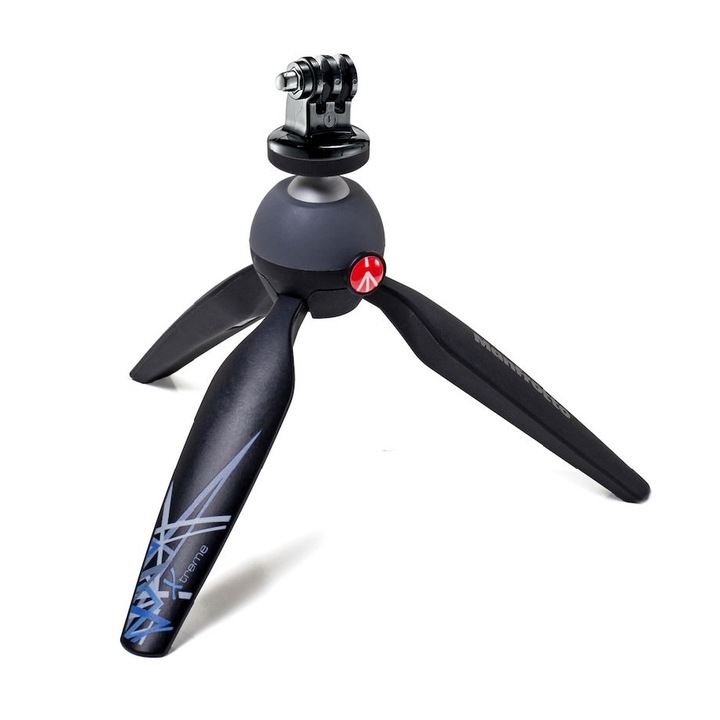 Manfrotto pixi xtreme mini tripod Fekete színben, Gopro adapterrel