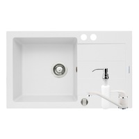 pachet 3in1 chiuveta granit pyramis cristal plus  baterie  dozator detergent lichid 780x480mm adancime 190mm montare pe blat cuva stanga alb imagen 54_0_
0