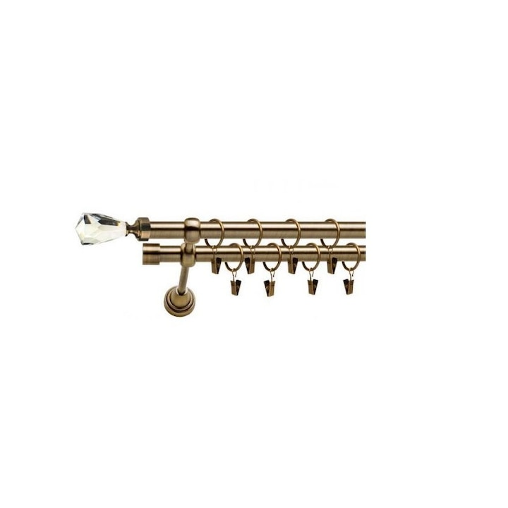 Karnis, Casa Deco Logistics, dupla fém karnis, Crystal, átmérő 19/19 mm, L 180 cm, antik arany