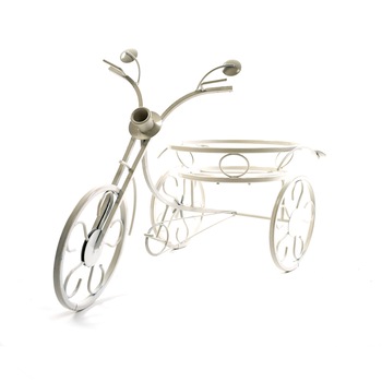 Suport de flori, decorativ, din metal, tip bicicleta 10-0111, alb Suport de flori, decorativ, din metal, tip bicicleta 10-0111, alb
