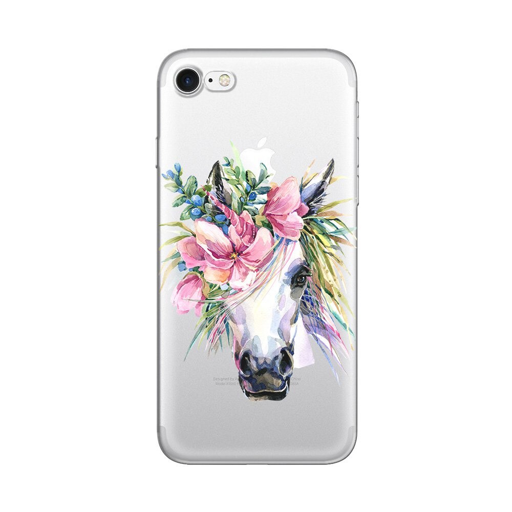 Husa Silicon Lemontti Art pentru iPhone 8 / 7, Watercolor Unicorn