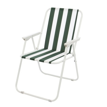 Scaun camping pliabil alb cu dungi verzi , ATS , are structura metalica , ATS, greutate maxima 110 kg Scaun camping pliabil alb cu dungi verzi , ATS , are structura metalica , ATS, greutate maxima 110 kg