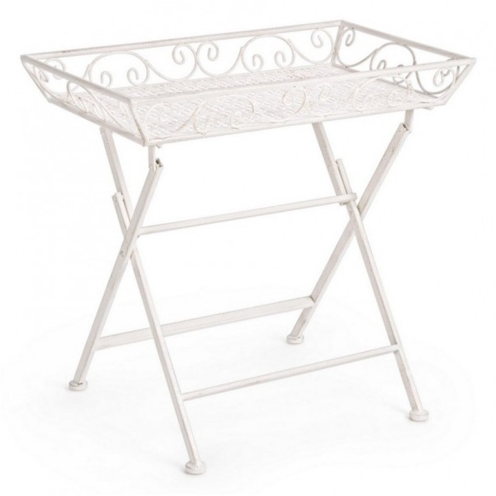 Бяла патинирана сгъваема маса от ковано желязо 63х40х60см