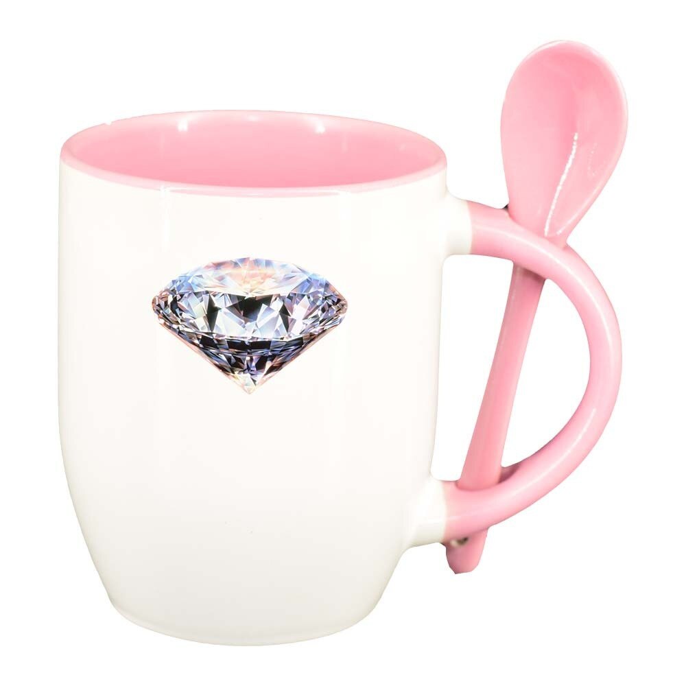 Cana Diamond cu lingurita, interior roz, 330ml, D325