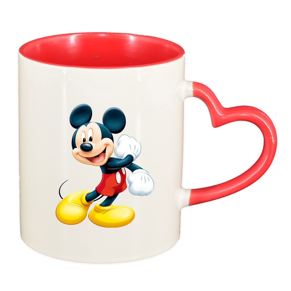 Cana Mickey Mouse, interior rosu, maner inima, 330ml, D322