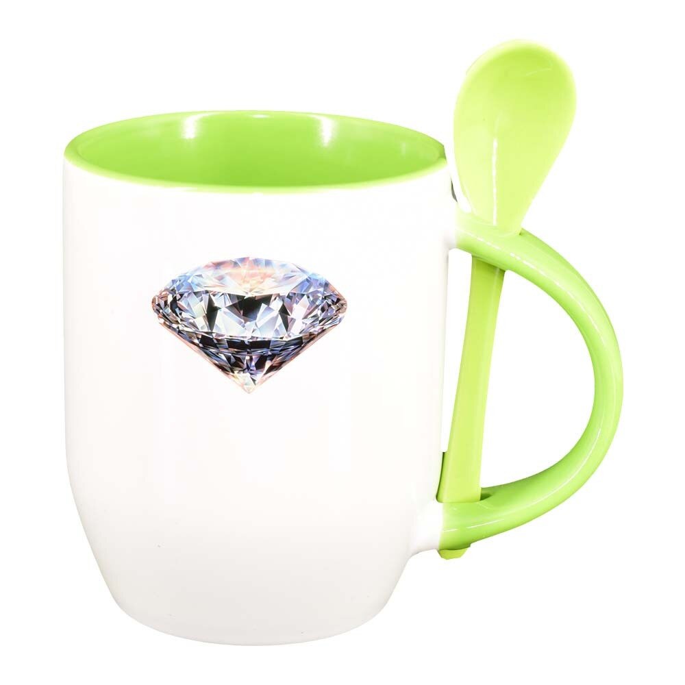 Cana Diamond cu lingurita, interior verde deschis, 330ml, D325