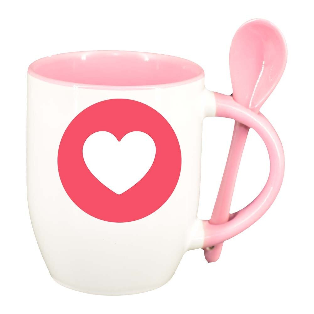 Cana Love cu lingurita, interior roz, 330ml, D328