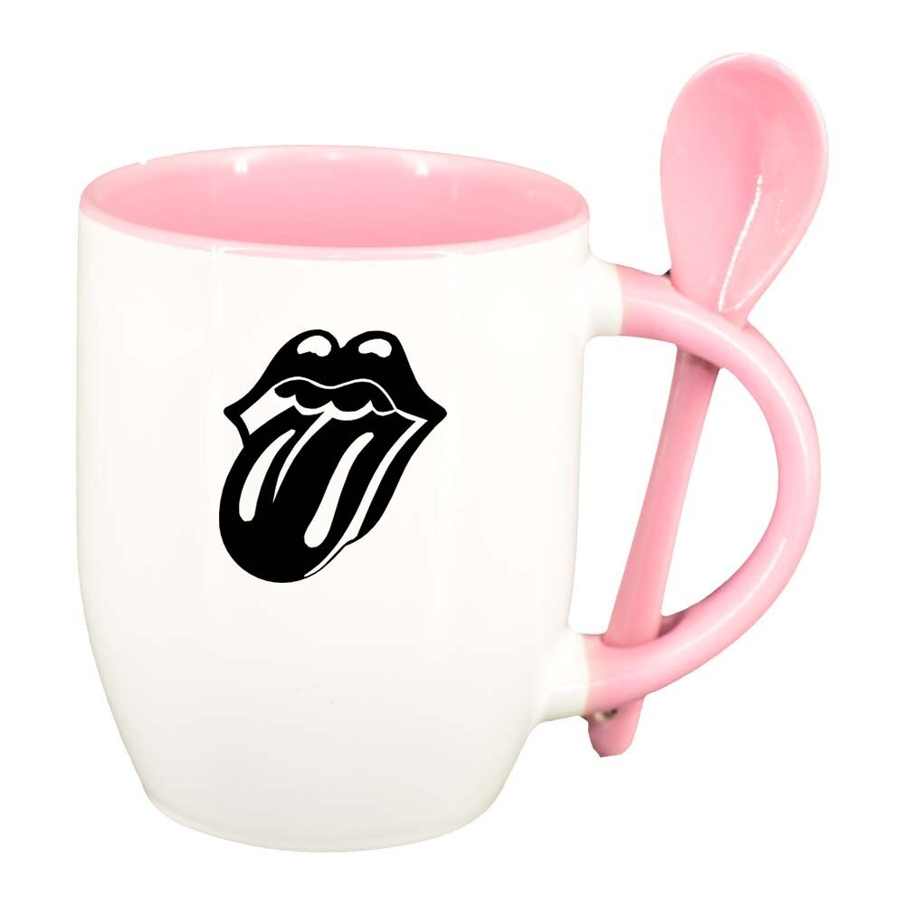 Cana Lips cu lingurita, interior roz, 330ml, D330