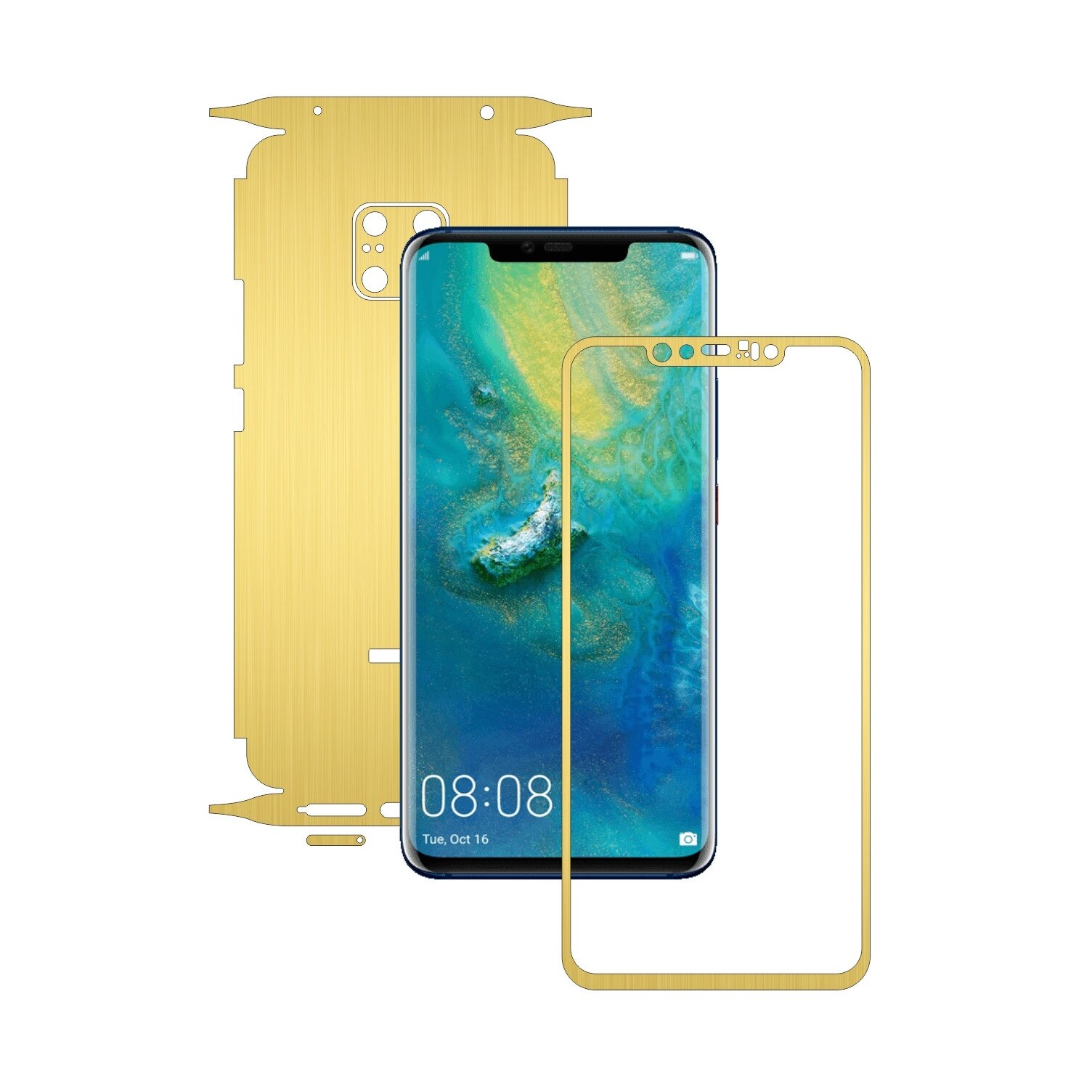 Huawei Mate 20 Pro - Brushed Auriu - 360 Cut - Folie de protectie Carbon Skinz, Skin Adeziv Full Body Cover pentru Rama Ecran,Carcasa Spate si Laterale