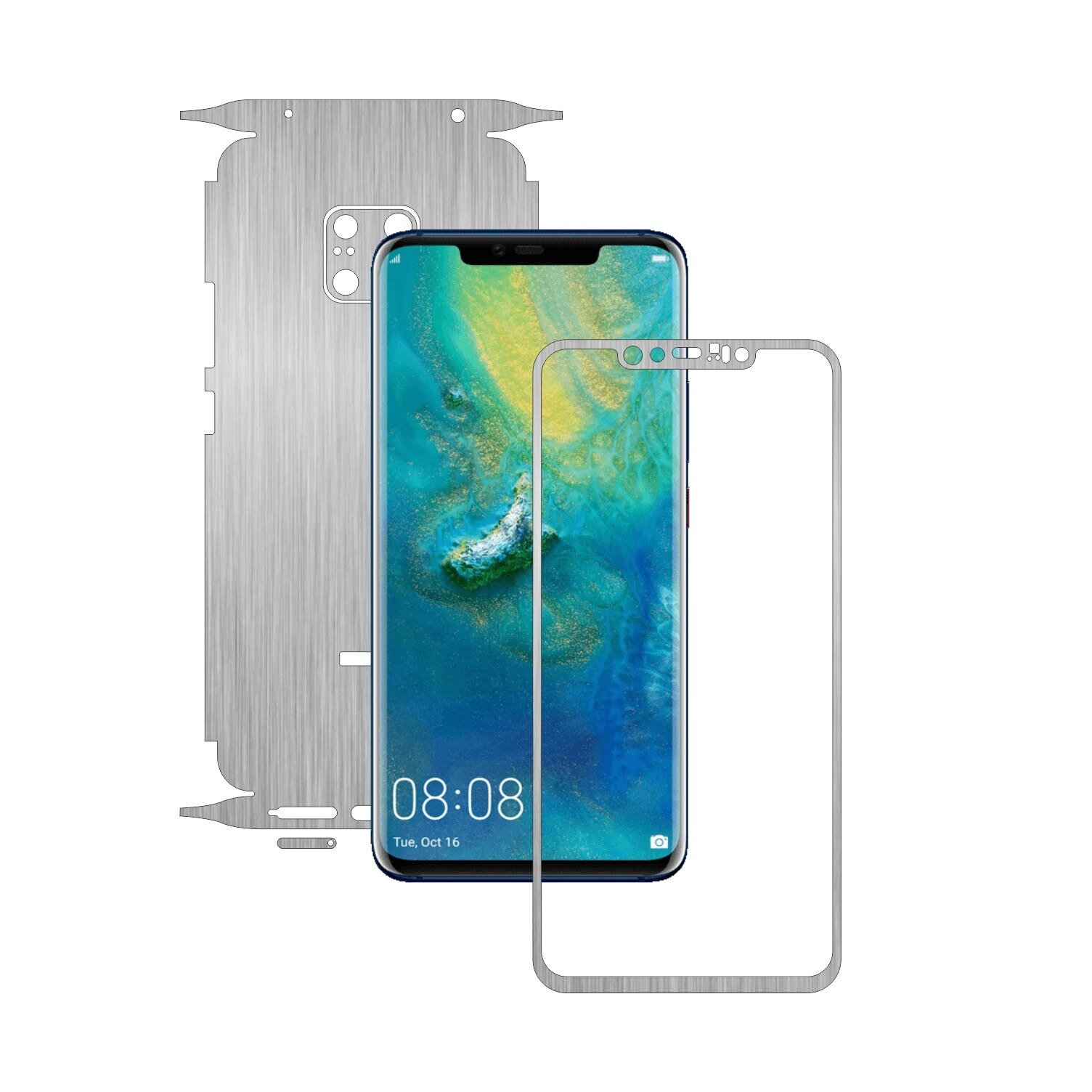 Huawei Mate 20 Pro - Brushed Argintiu - 360 Cut - Folie de protectie Carbon Skinz, Skin Adeziv Full Body Cover pentru Rama Ecran,Carcasa Spate si Laterale