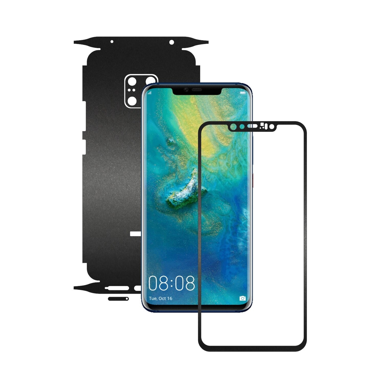 Huawei Mate 20 Pro - Negru Mat - 360 Cut - Folie de protectie Carbon Skinz, Skin Adeziv Full Body Cover pentru Rama Ecran,Carcasa Spate si Laterale