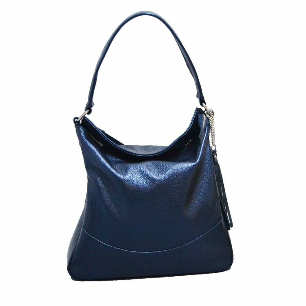 Geanta dama,Zea,piele naturala,blue metalic