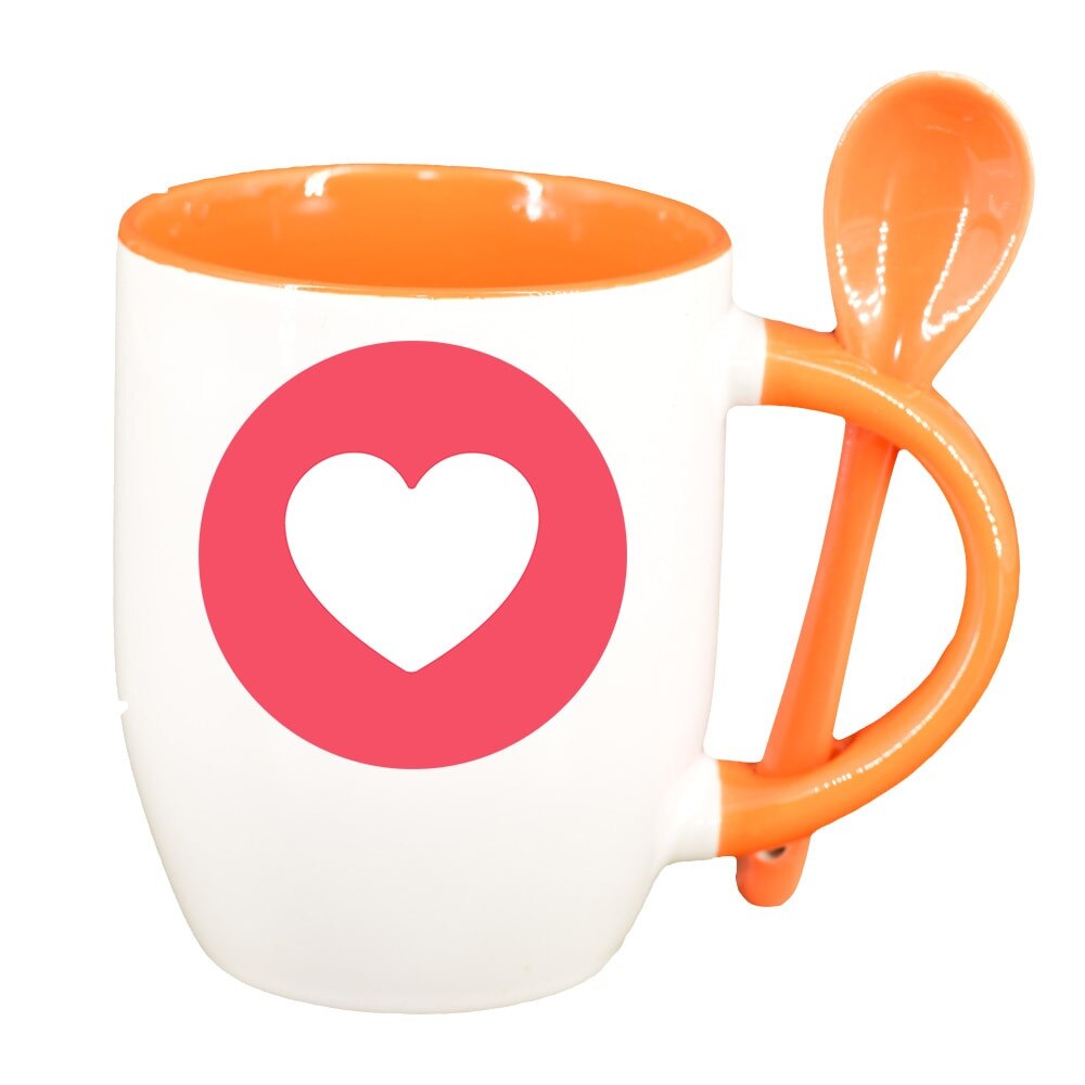 Cana Love cu lingurita, interior portocaliu, 330ml, D328