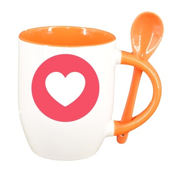 Cana Love cu lingurita, interior portocaliu, 330ml, D328 Cana Love cu lingurita, interior portocaliu, 330ml, D328