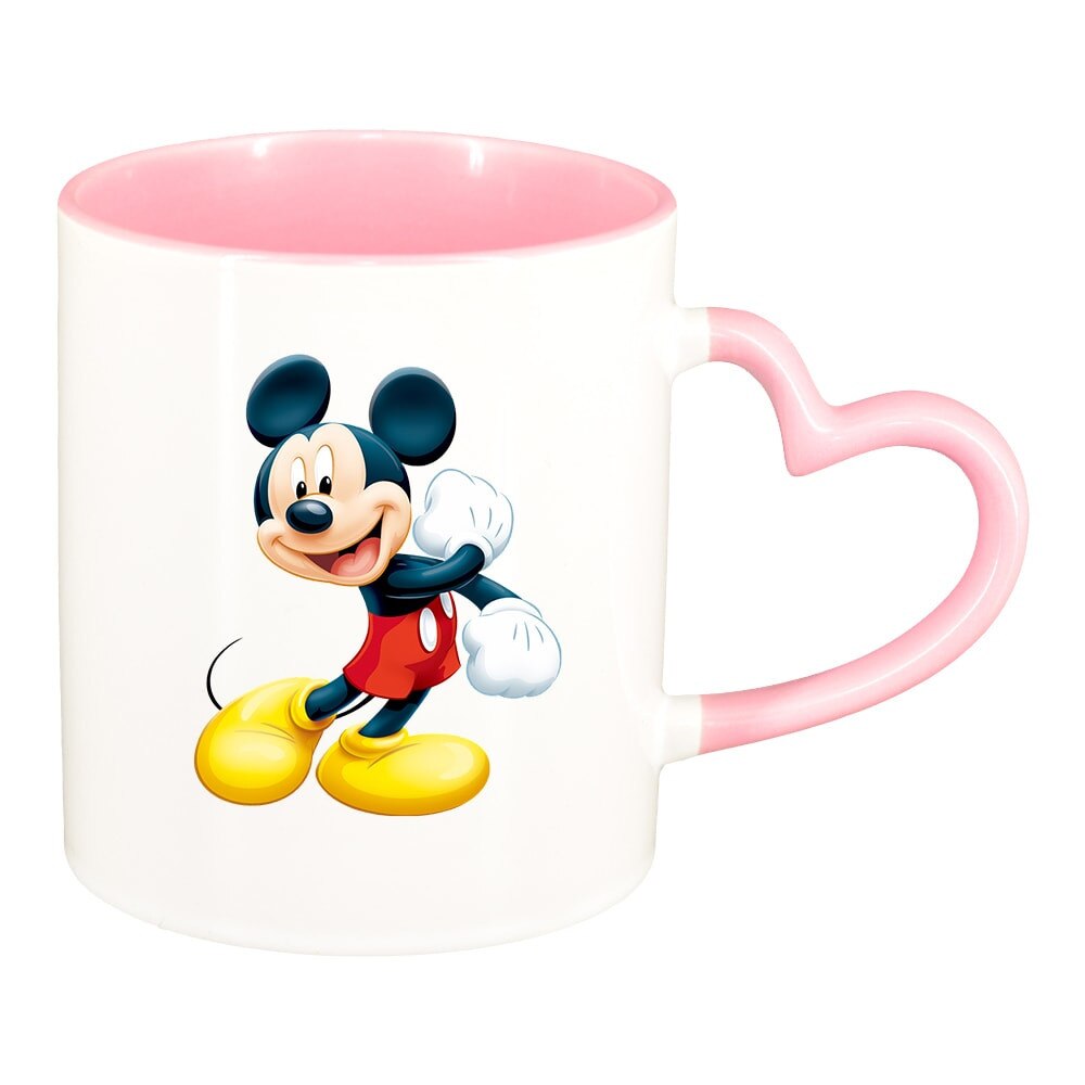Cana Mickey Mouse, interior roz, maner inima, 330ml, D322