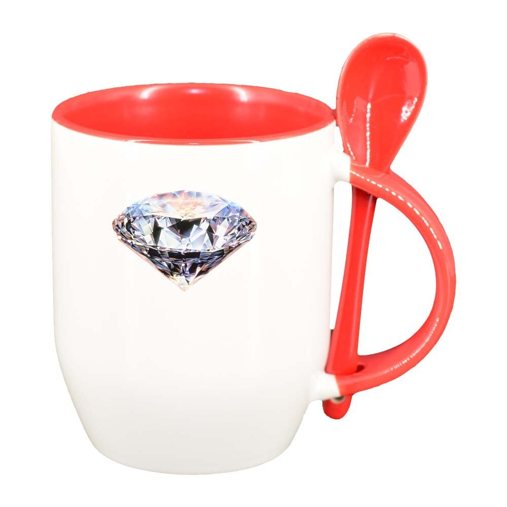 Cana Diamond cu lingurita, interior rosu, 330ml, D325