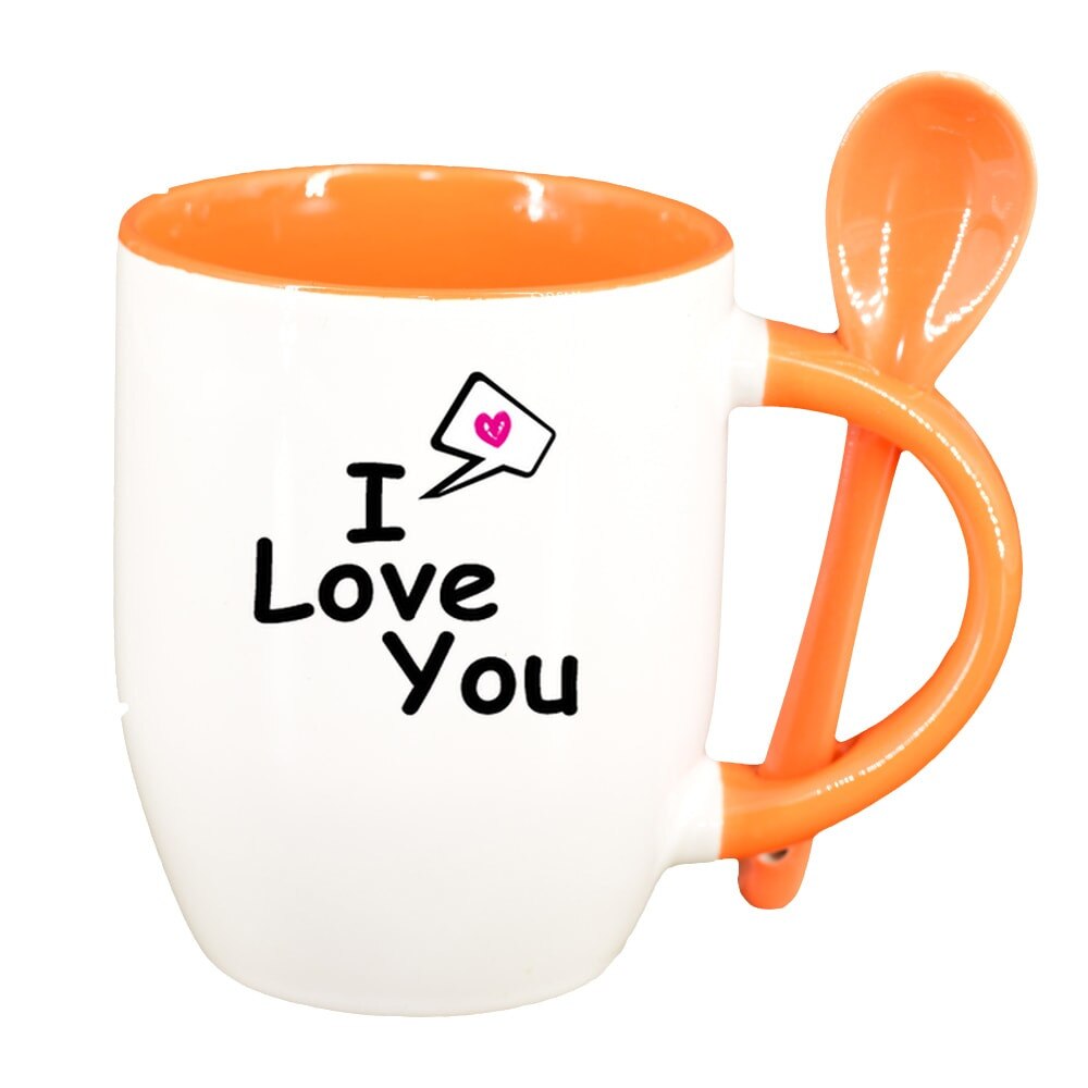 Cana Love cu lingurita, interior portocaliu, 330ml, D332