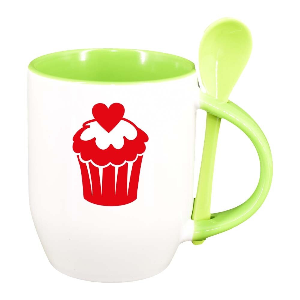 Cana Muffin cu lingurita, interior verde deschis, 330ml, D334