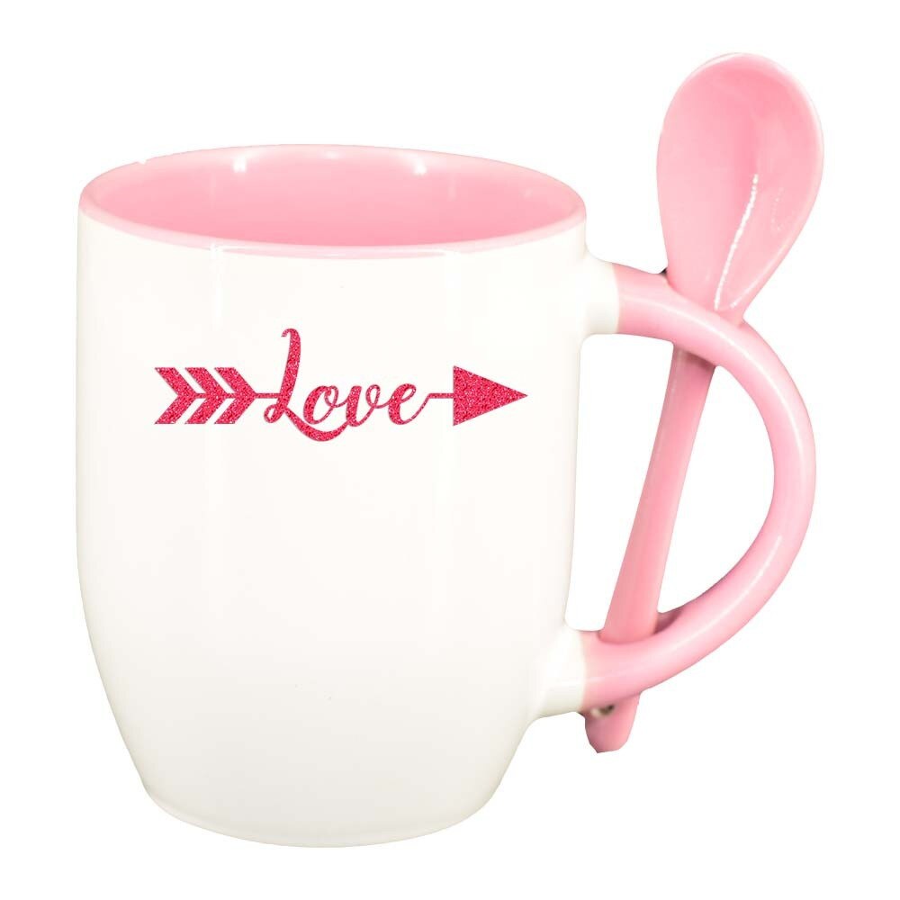 Cana Love cu lingurita, interior roz, 330ml, D337