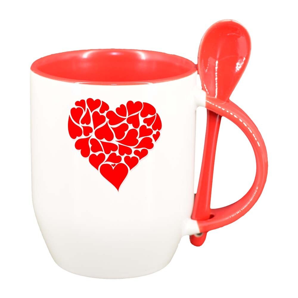 Cana Love cu lingurita, interior rosu, 330ml, D333