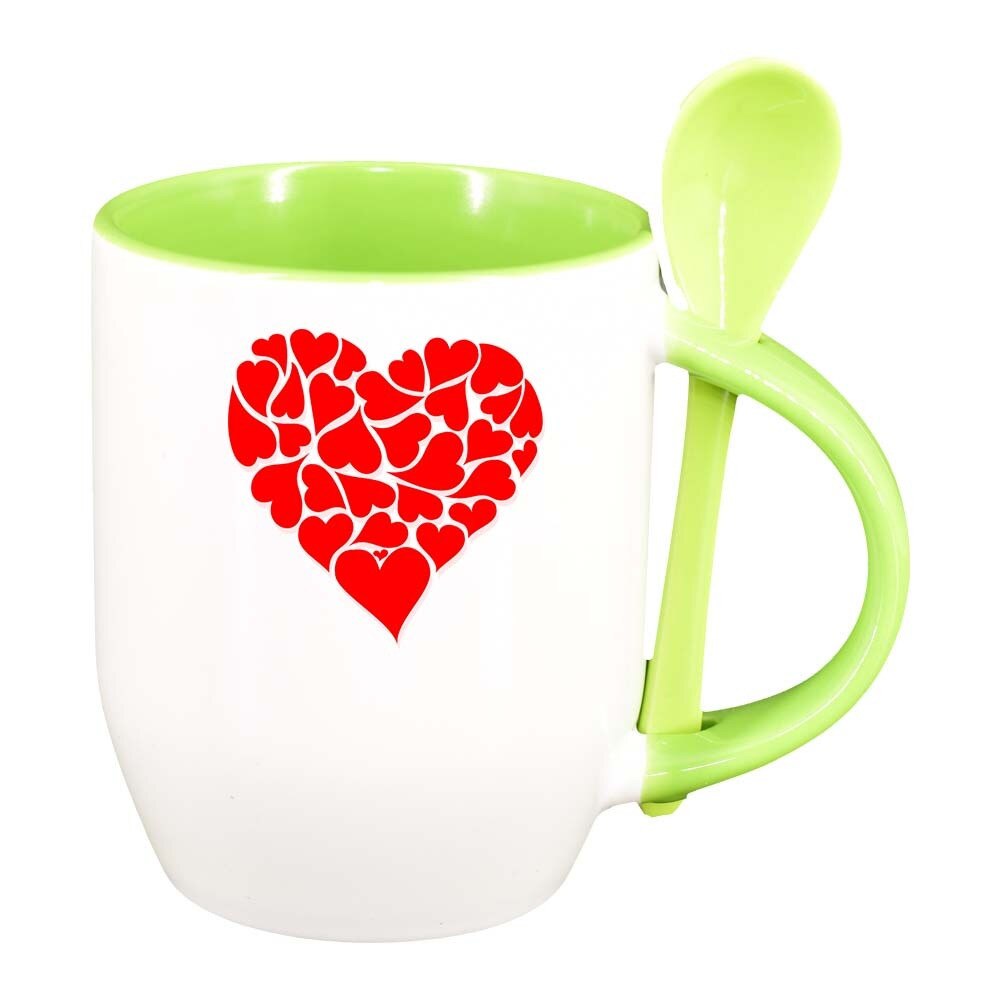 Cana Love cu lingurita, interior verde deschis, 330ml, D333