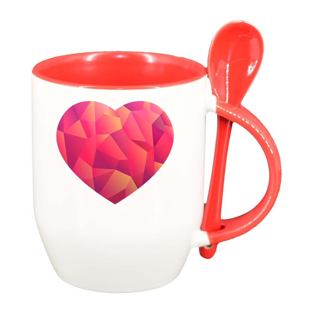 Cana Love cu lingurita, interior rosu, 330ml, D338