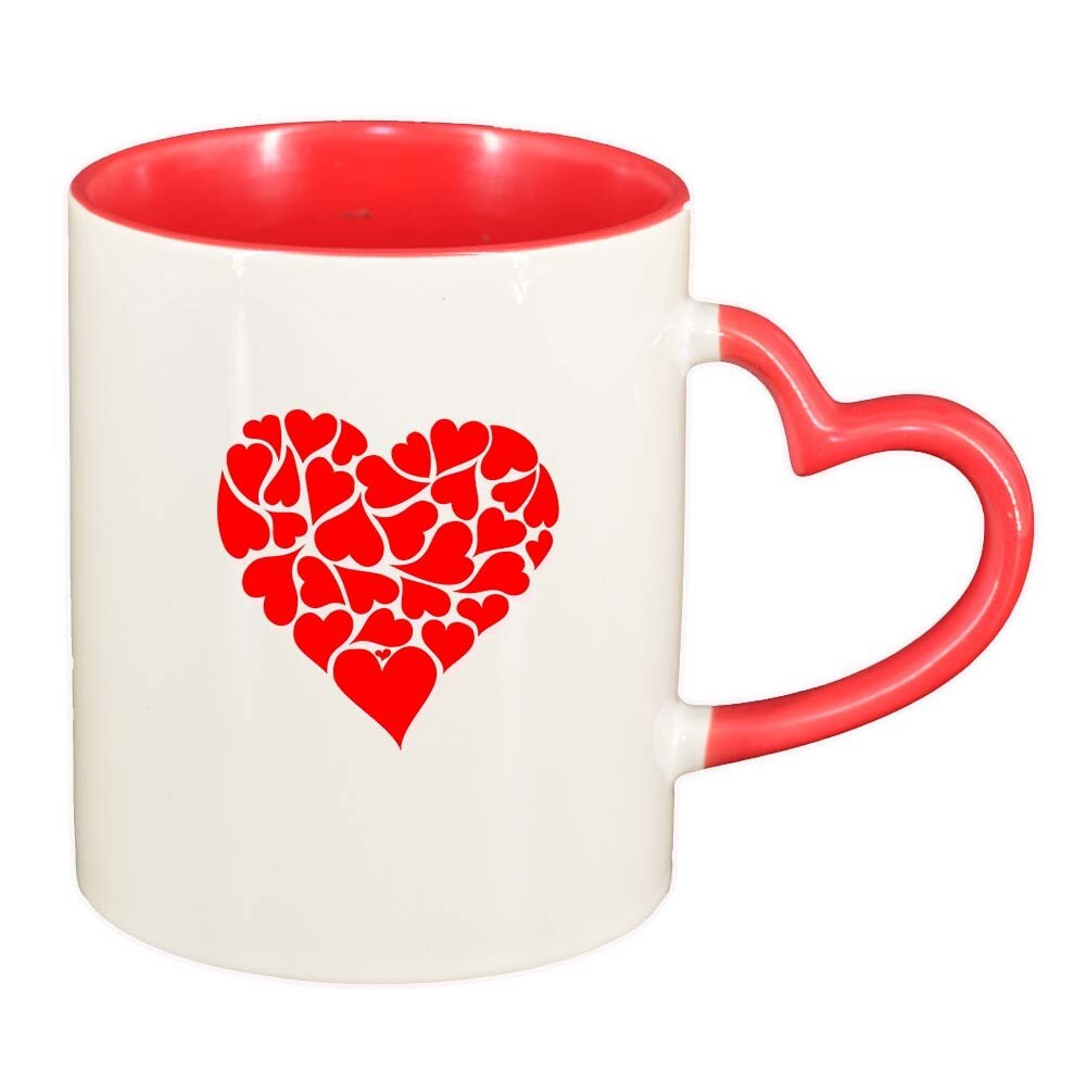 Cana Love, interior rosu, maner inima, 330ml, D333