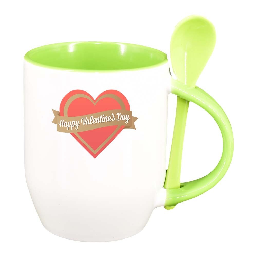 Cana Love cu lingurita, interior verde deschis, 330ml, D336