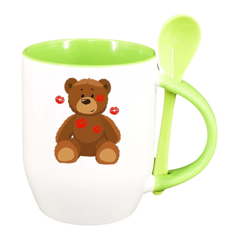 Cana Teddy cu lingurita, interior verde deschis, 330ml, D335