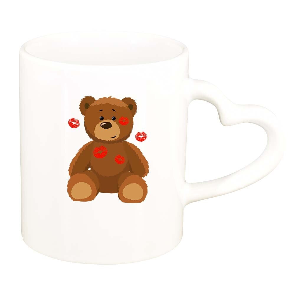 Cana Teddy, alb, maner inima, 330ml, D335