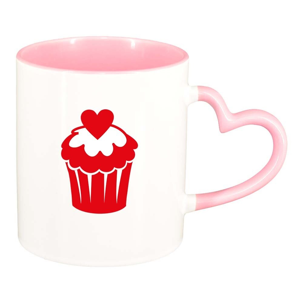 Cana Muffin, interior roz, maner inima, 330ml, D334