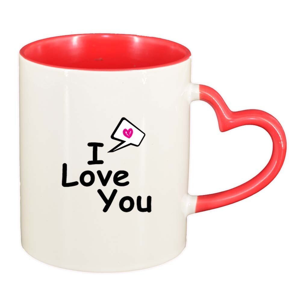 Cana Love, interior rosu, maner inima, 330ml, D332