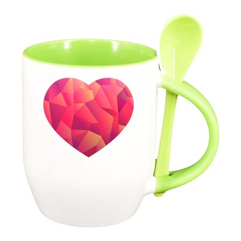 Cana Love cu lingurita, interior verde deschis, 330ml, D338 Cana Love cu lingurita, interior verde deschis, 330ml, D338