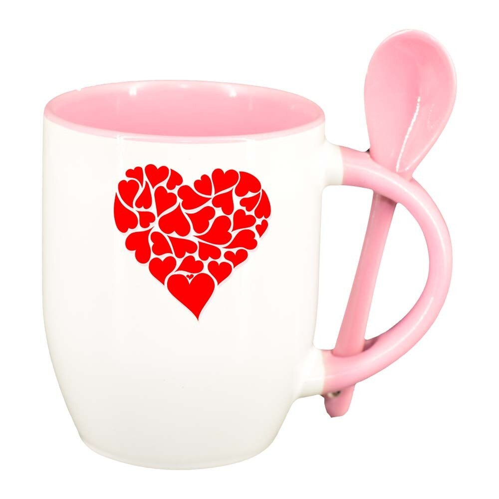 Cana Love cu lingurita, interior roz, 330ml, D333