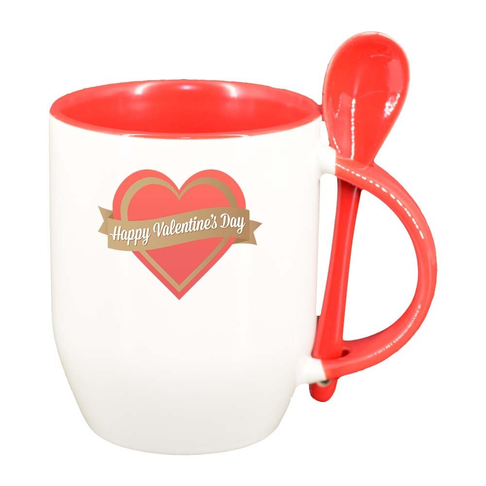 Cana Love cu lingurita, interior rosu, 330ml, D336