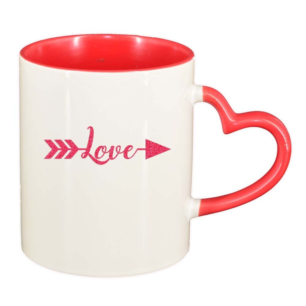 Cana Love, interior rosu, maner inima, 330ml, D337