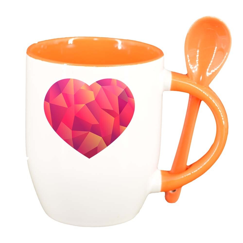 Cana Love cu lingurita, interior portocaliu, 330ml, D338