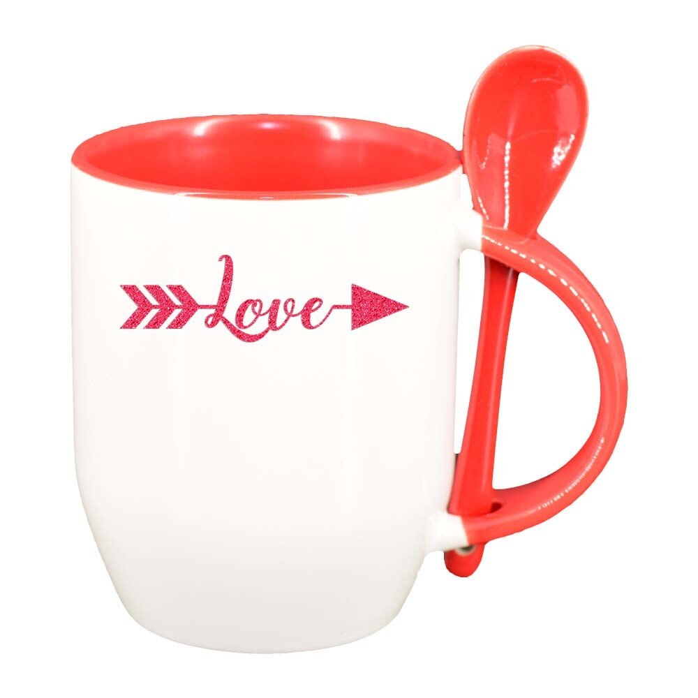Cana Love cu lingurita, interior rosu, 330ml, D337