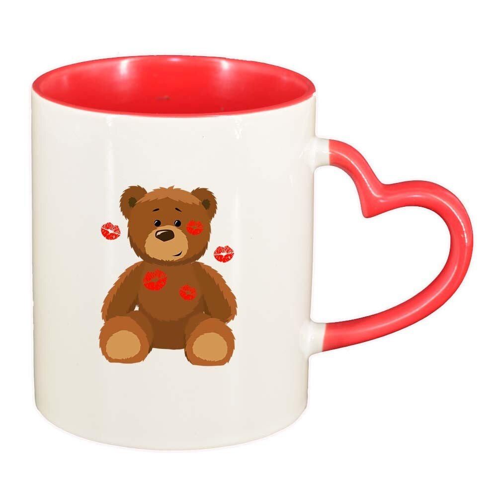 Cana Teddy, interior rosu, maner inima, 330ml, D335