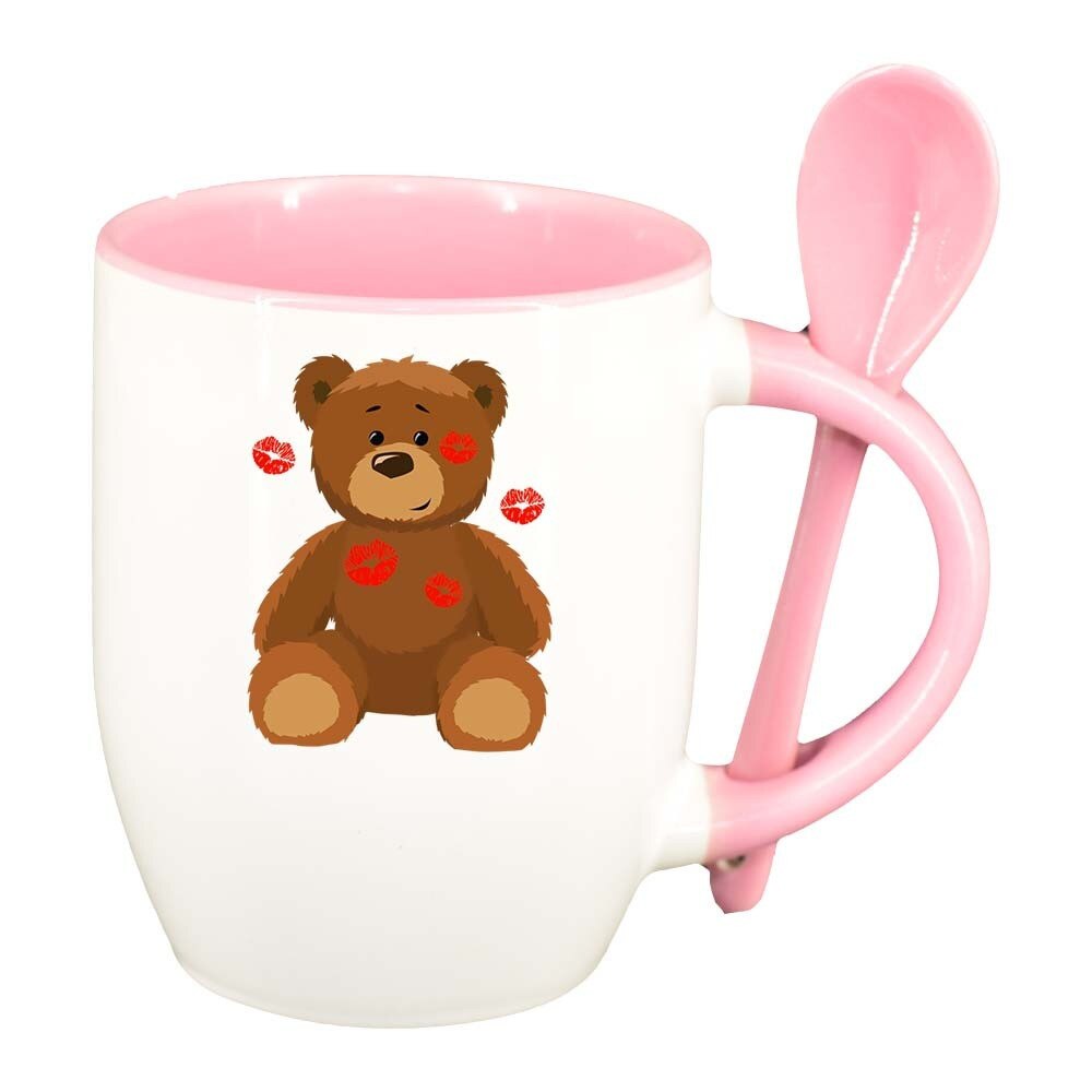 Cana Teddy cu lingurita, interior roz, 330ml, D335