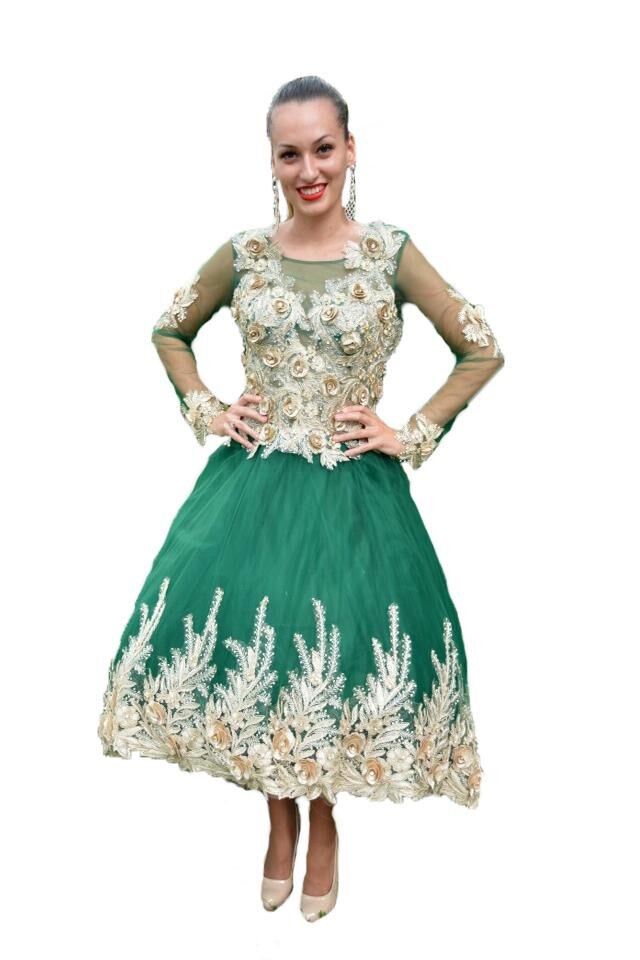 Rochie de seara, design rafinat cu cerc, D&J Exclusive, Verde/Auriu