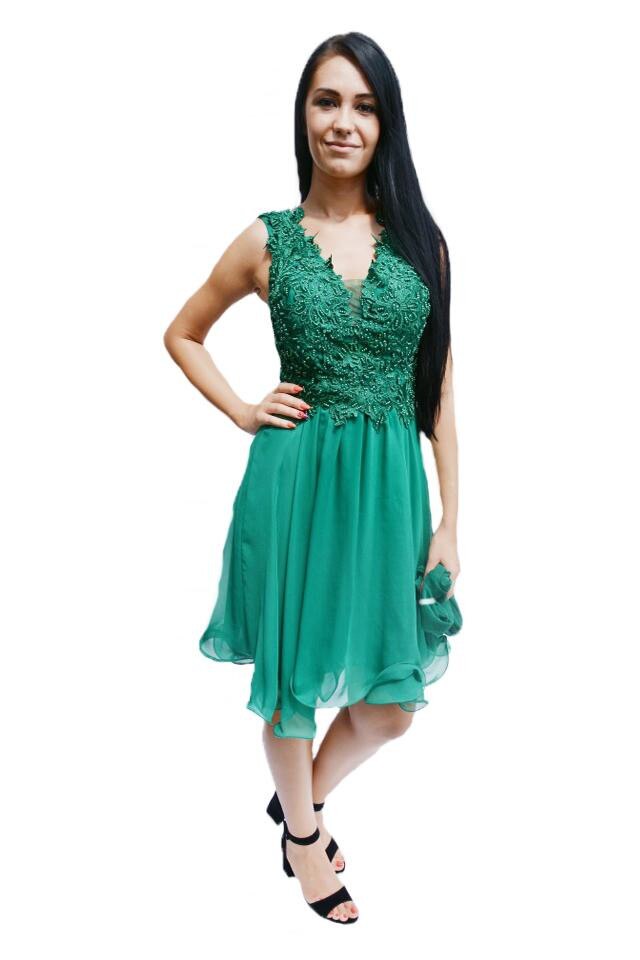 Rochie de ocazie,tul stratificat su dantela florala, D&J Exclusive, Verde