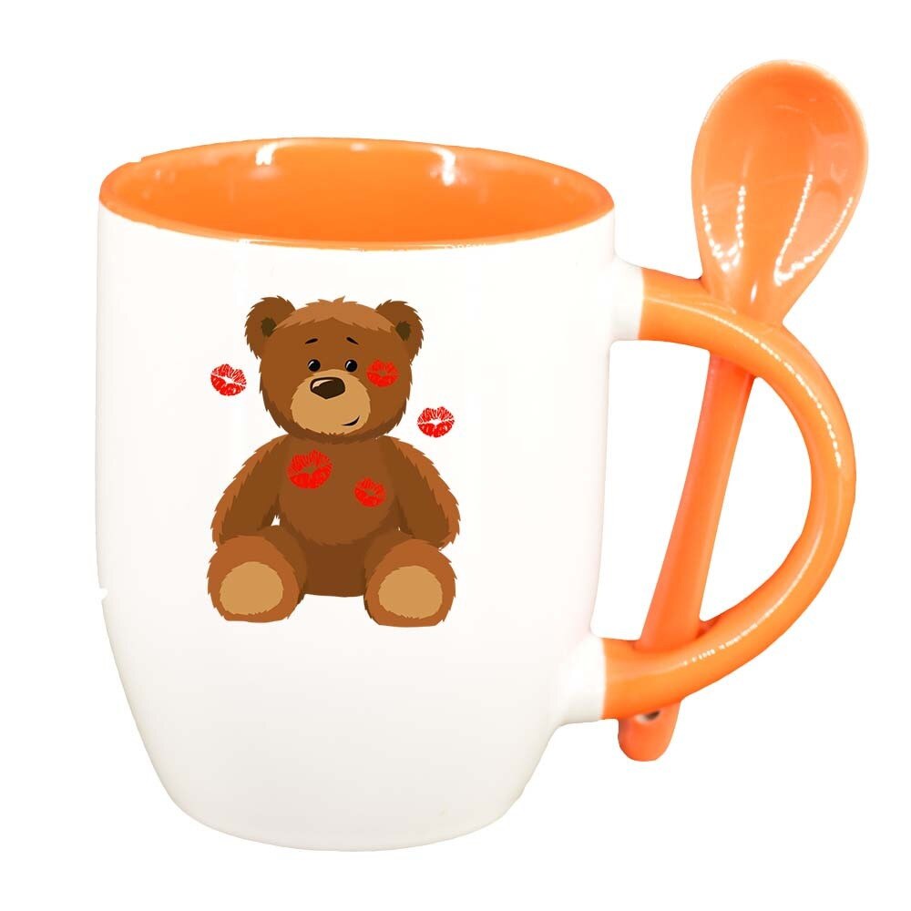 Cana Teddy cu lingurita, interior portocaliu, 330ml, D335