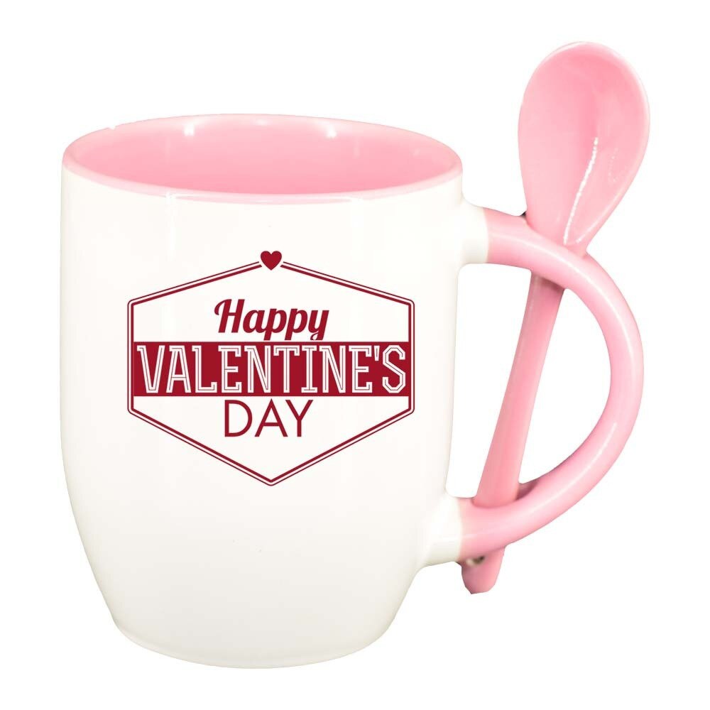 Cana Love cu lingurita, interior roz, 330ml, D342