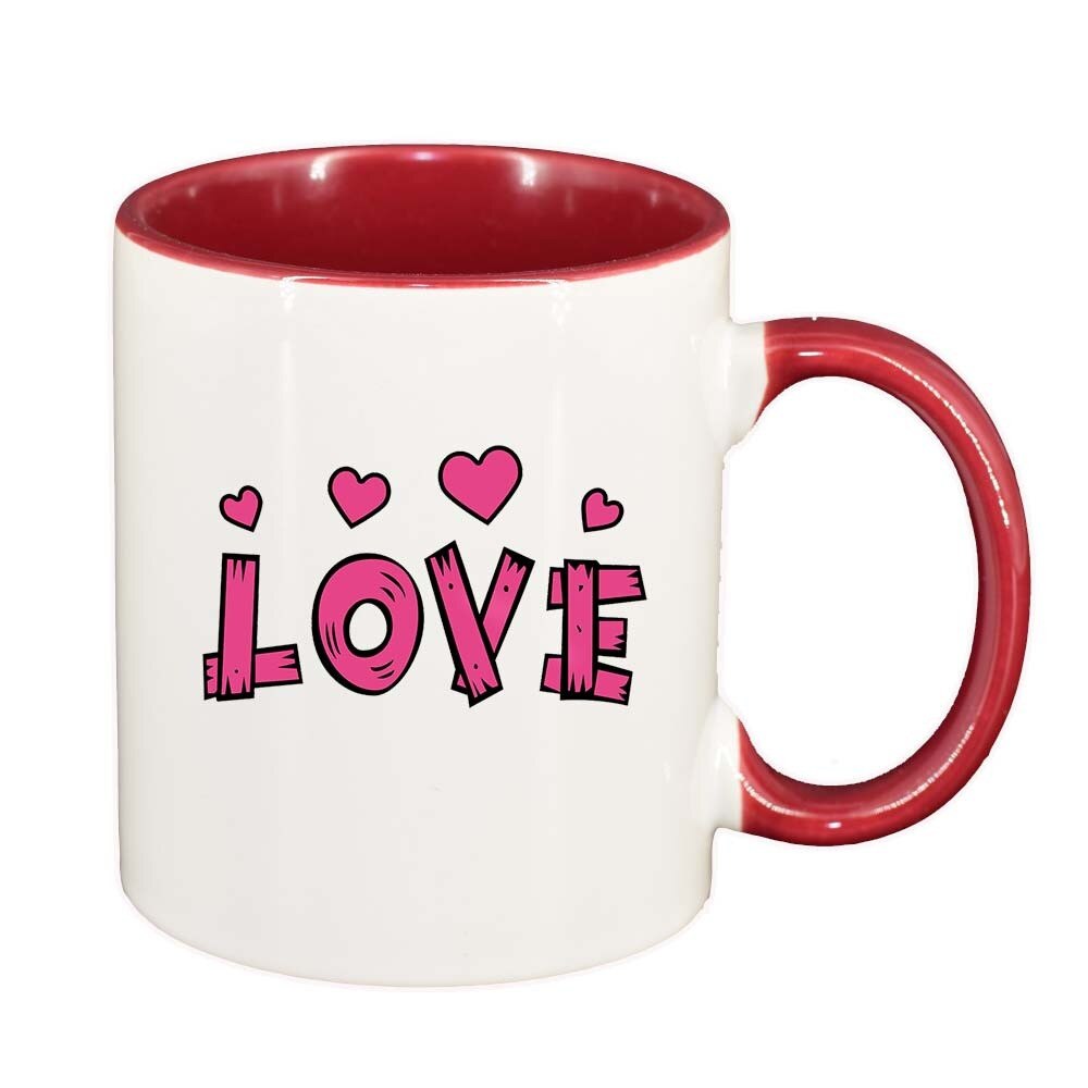 Cana Love, interior rosu, maner inima, 330ml, D339